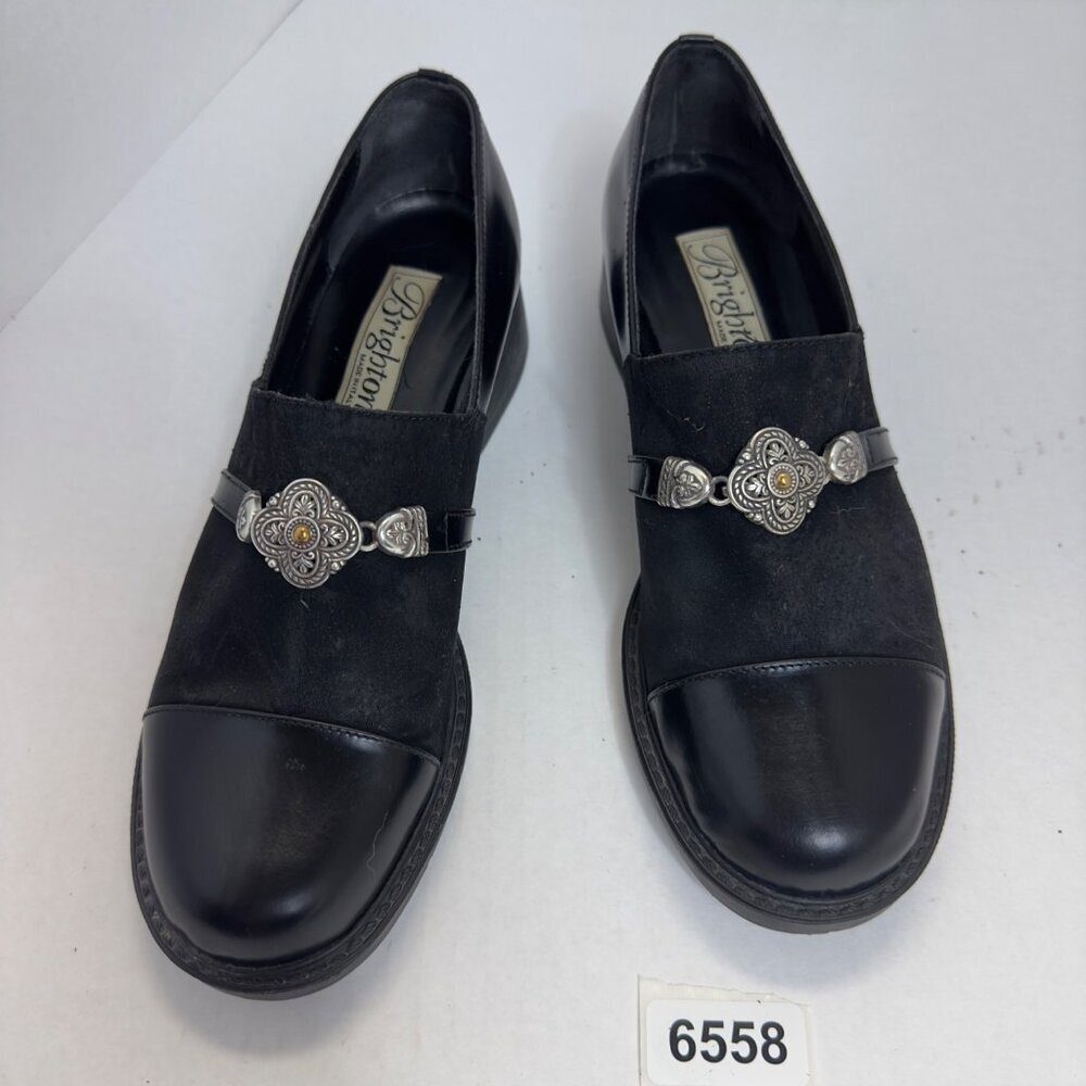 brighton made in italy black 7-1/2 m slip on euc leather